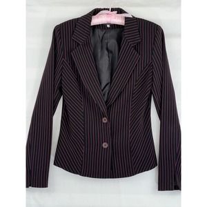 European Style Pink Black Striped 2 Button Jacket Blazer Womens US S/M EU 44